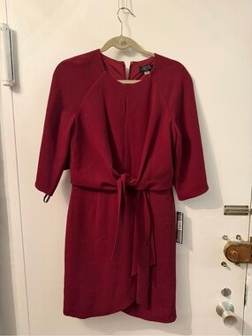 Tahari ASL Burgundy Tie-Front Long Sleeve Sheath Dress